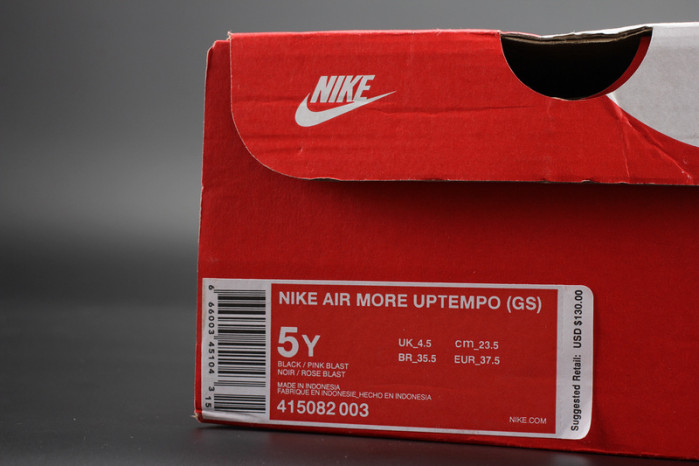 nike air more uptempo gs “hyper pink” black/ pink womens 415082-003